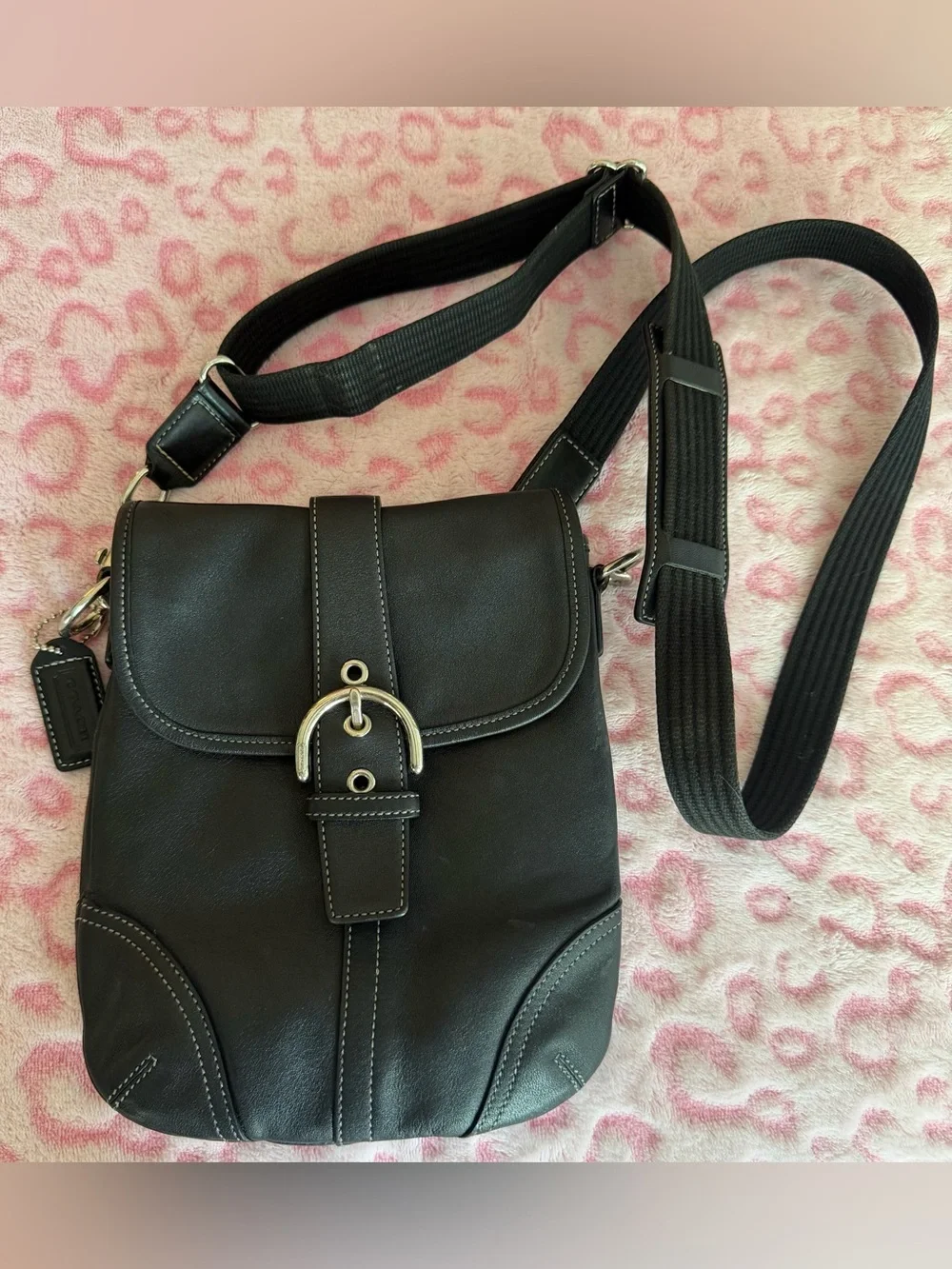 Coach Soho Vintage Black Leather Shoulder Bag  Adjustable Strap Women’s